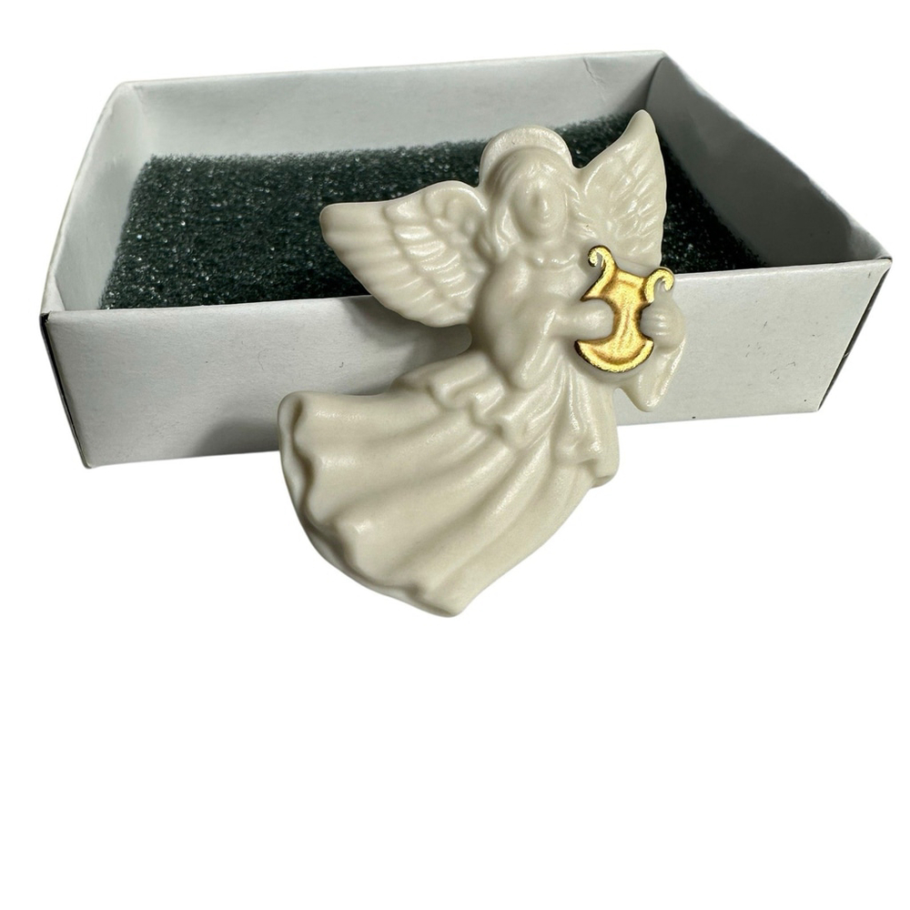 Lenox Vintage Angel Porcelain Brooch Pins Set Of 2 Angel Star & Angel Harp - Picture 4 of 8